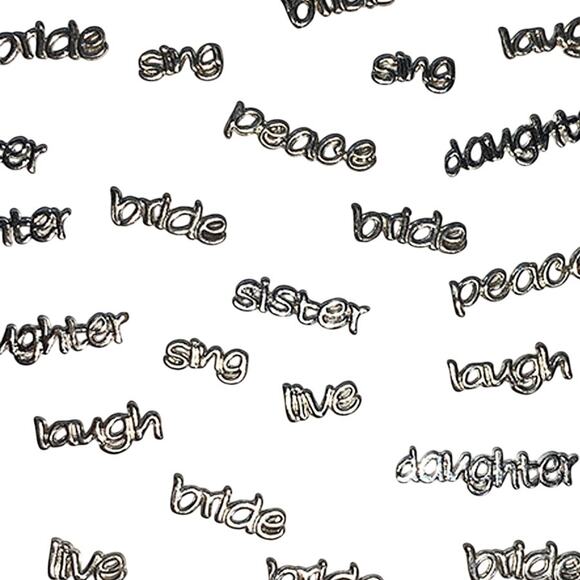 Lot of 60+ Pcs Floating Locket Silver Charms Words Daughter Bride Love Dance Mom - Picture 5 of 9